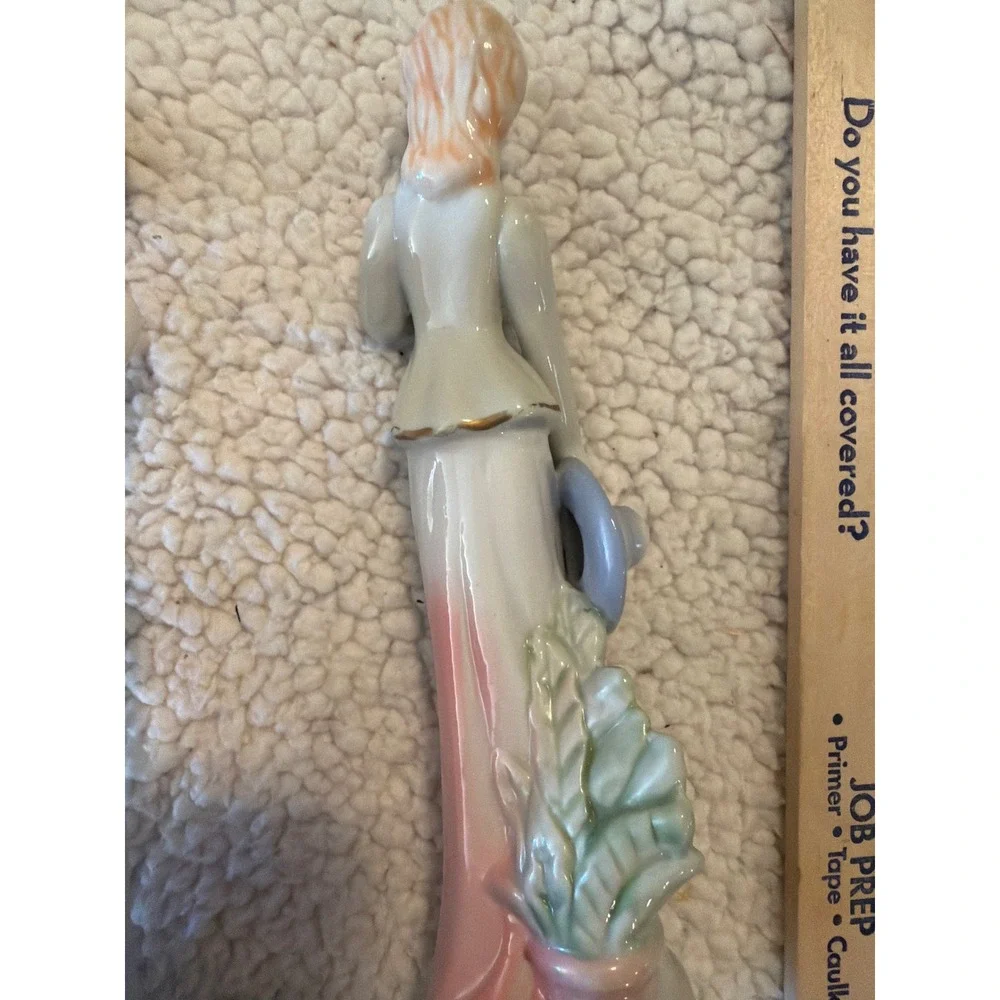Set of 2 Vintage Style Porcelain Victorian Lady Figurines Flower Basket Hat Gold